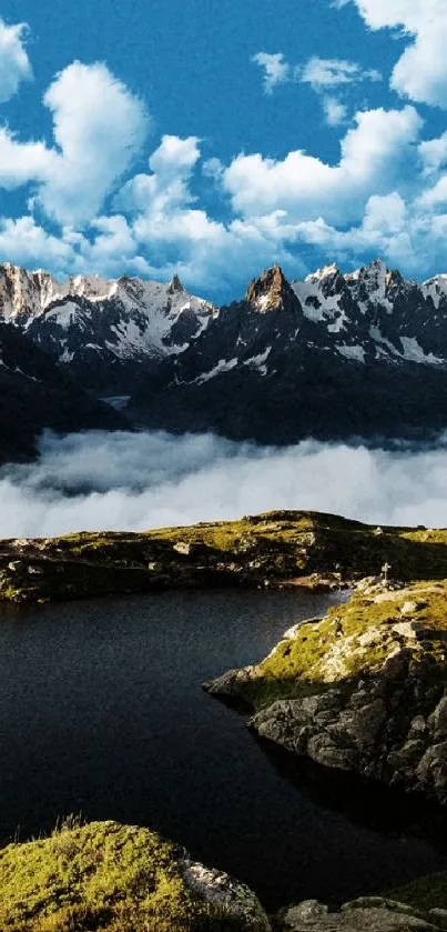 Mobile wallpaper of mountain landscape with lake and vibrant sky.