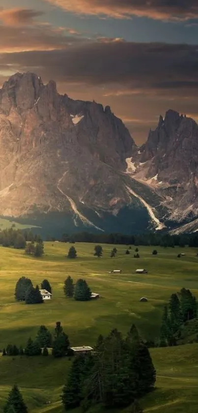 Stunning mountain landscape with vibrant sky and lush green valley.