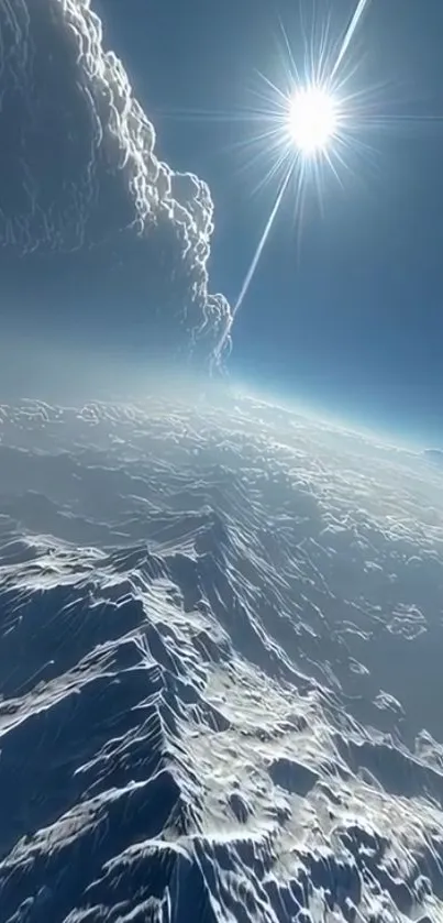 A stunning mountain landscape under a vibrant blue sky with clouds.