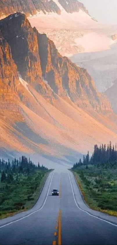 Majestic mountain road with scenic views and lush greenery.