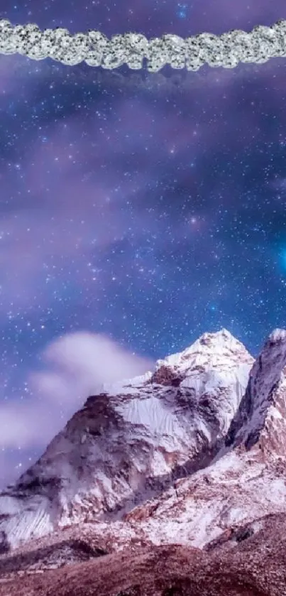 Majestic mountain under starlit night sky wallpaper.