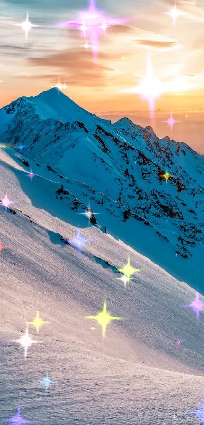 Breathtaking mountain view at sunset with vibrant colors and snowy peaks.