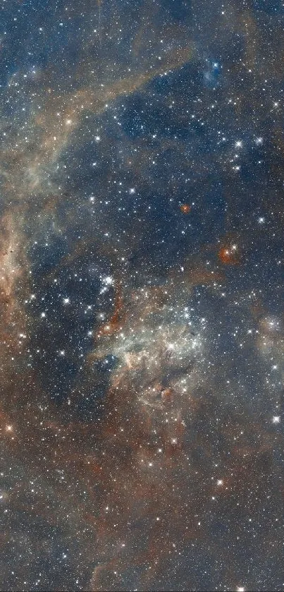 Dark blue nebula galaxy wallpaper with stars and cosmic patterns.