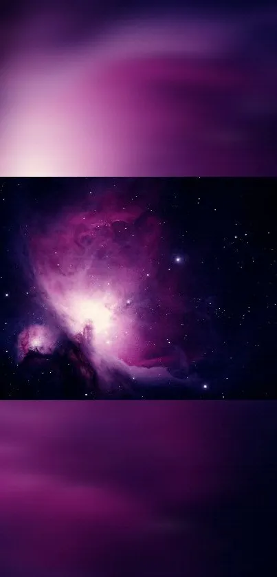 Vibrant nebula galaxy wallpaper in deep purple hues for mobile devices.