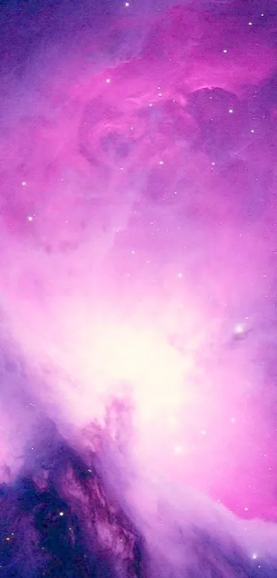 Purple galaxy nebula mobile wallpaper with stars and cosmic elements.