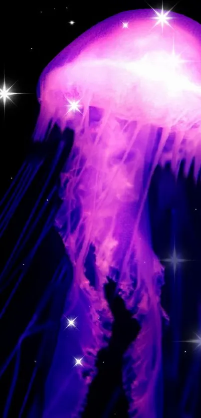 A vibrant neon purple jellyfish floating in a cosmic starry space.