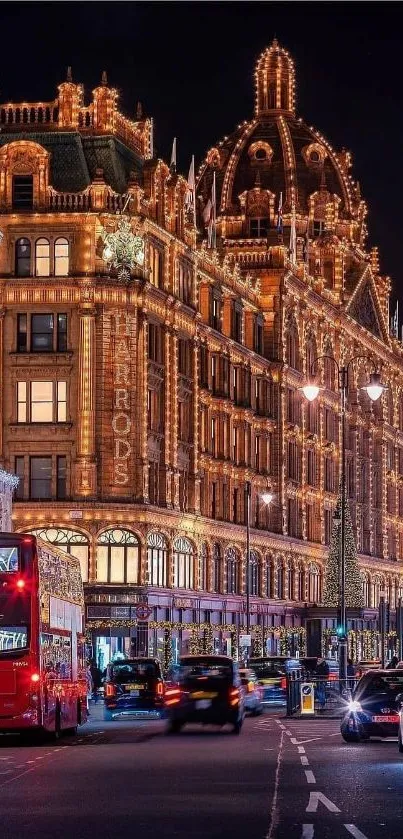 Beautiful city street illuminated with lights at night.