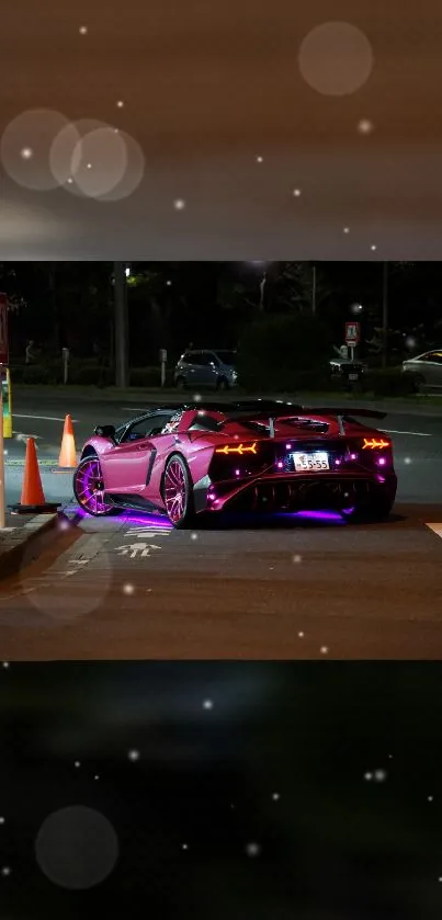 Night street car with neon lights and sleek design, perfect wallpaper for mobile.