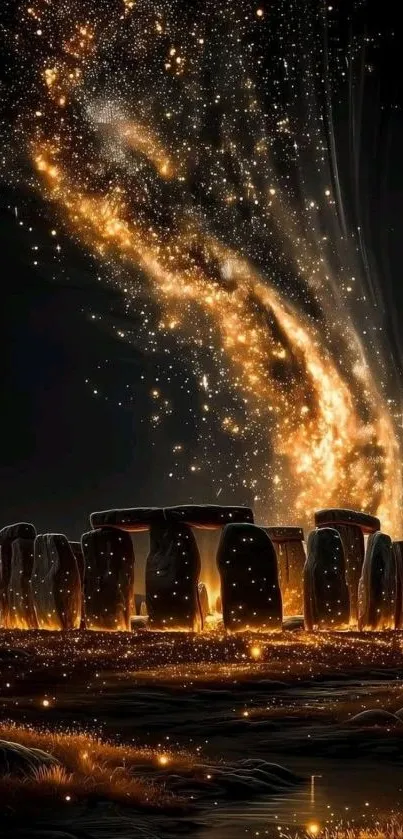 Starlit night sky over Stonehenge in breathtaking mobile wallpaper.