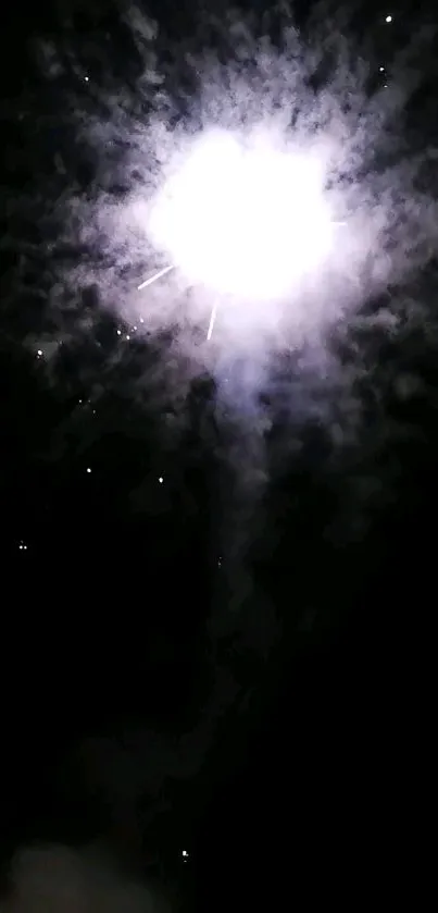 Bright explosion in a dark night sky with vibrant fireworks.