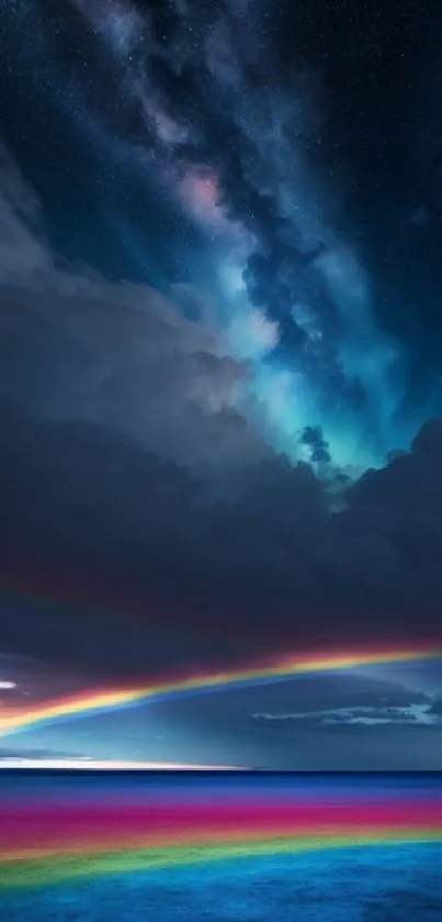 Stunning wallpaper of a colorful night sky with rainbows and cosmic views.