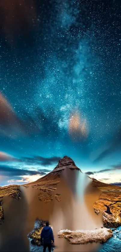 A stunning starry night sky over a silhouetted mountain landscape.