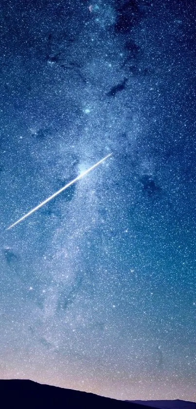 Mobile wallpaper of a starry night sky with a bright shooting star.