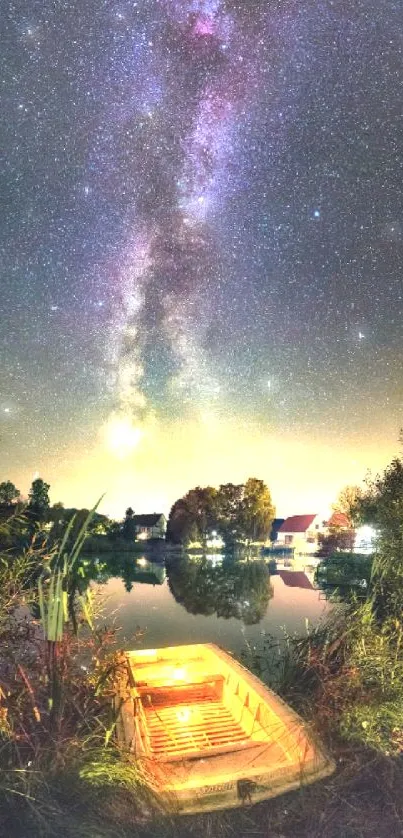 Mobile wallpaper of Milky Way over tranquil lake scene