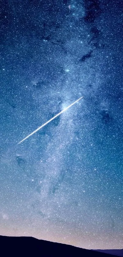 Majestic shooting star across a blue starry night sky wallpaper.