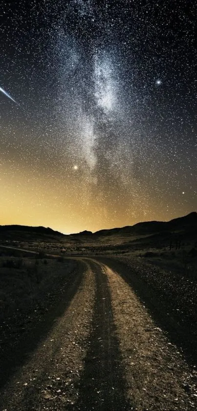 Milky Way in a star-lit sky over a dark desert road.