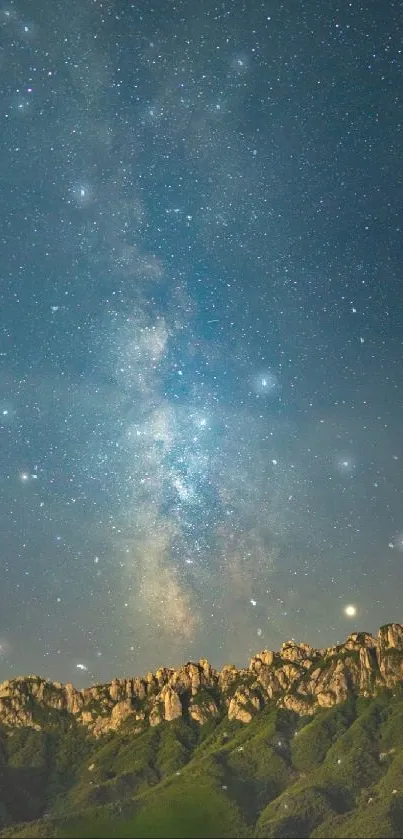 Stunning starry night sky over mountains wallpaper.