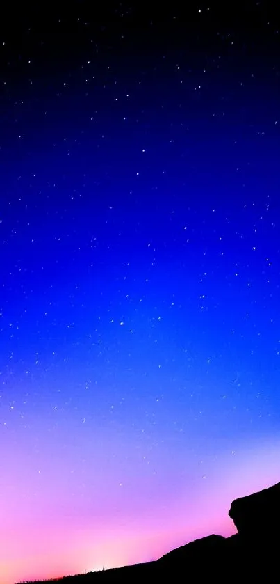 Night sky wallpaper with blue to pink gradient and starry background.