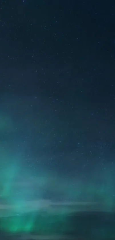 Night sky with auroras and stars in a dark blue hue.