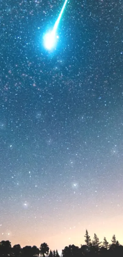 Wallpaper of a night sky with a shooting star and starry background.