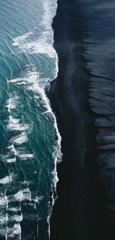 A stunning ocean meets a dark beach in a mesmerizing phone wallpaper design.