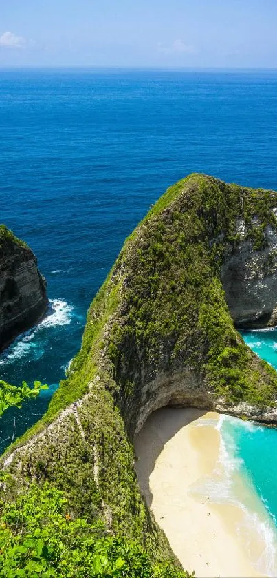 Breathtaking ocean view with cliffs and turquoise waters on a sunny day.