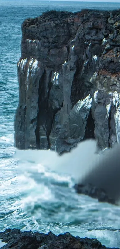 Majestic ocean cliffs with crashing waves.