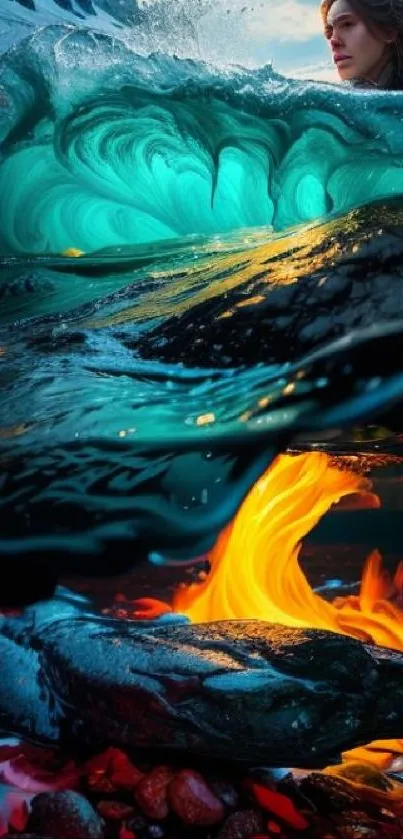 Dynamic ocean and fire fusion wallpaper for mobile.