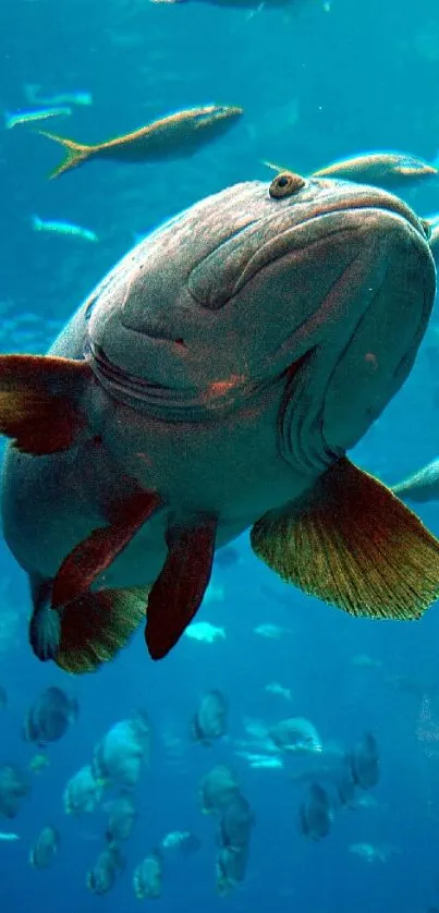 Vibrant ocean fish swimming in deep blue waters, showcasing marine life.