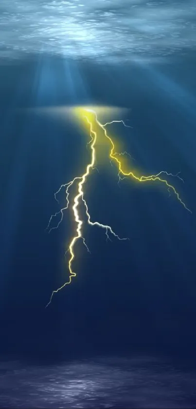 Ocean lightning strikes in blue depths wallpaper.