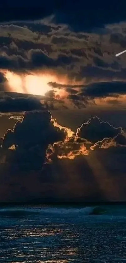 Dramatic ocean sunset with vibrant sky and clouds.