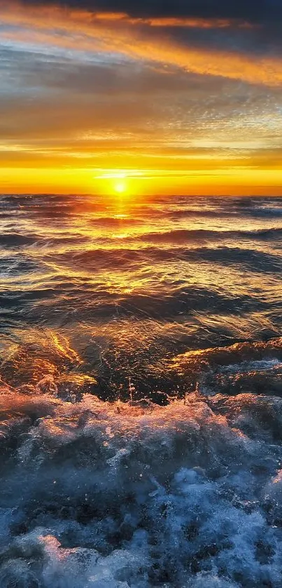 Breathtaking ocean sunset with radiant sky and gentle waves.