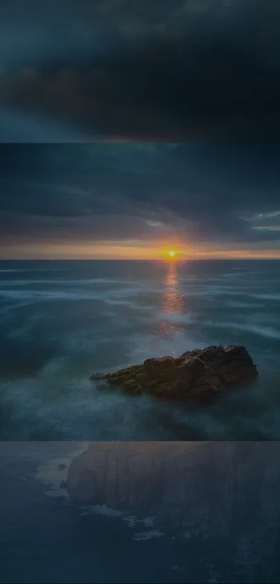 Beautiful ocean sunset with dark serene waters and a vibrant horizon view.