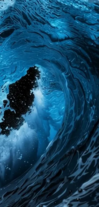 Vibrant blue ocean wave abstract art.