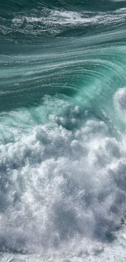 Vibrant turquoise ocean wave crashing with foam.