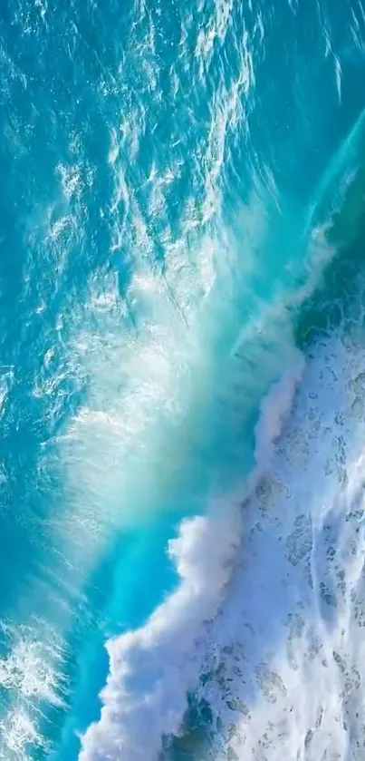 Vibrant ocean wave with turquoise and white colors creating a stunning visual display.