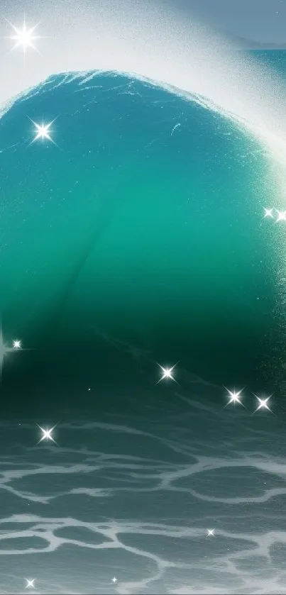 Dynamic teal ocean wave creating stunning scenery on mobile wallpaper.