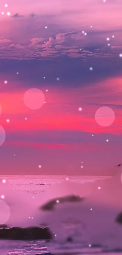 Serene wallpaper featuring a pink ocean sunset and glowing sky.