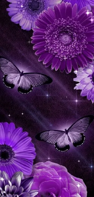 Purple flowers and butterflies mobile wallpaper.