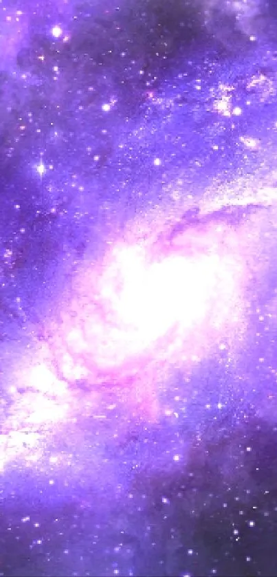 Purple galaxy with swirling stars and cosmic beauty.