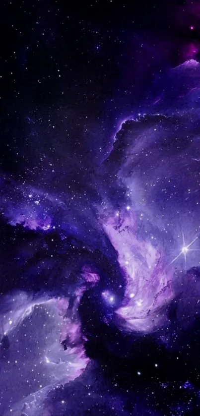 Purple galaxy wallpaper with stars and cosmic patterns.