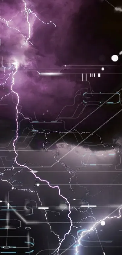 Electrifying purple lightning strikes under a stormy sky.