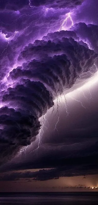 Mobile wallpaper of a purple storm with dramatic lightning and dark clouds.