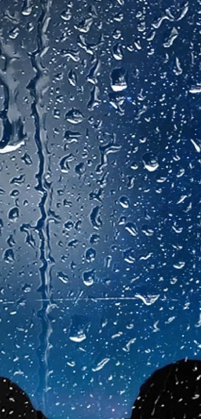 Raindrops on a dark blue night sky wallpaper.