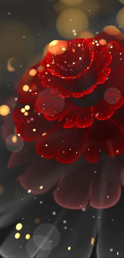 Red flower mobile wallpaper with glowing effects.