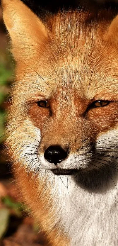 Close-up of a red fox in natural sunlight background.