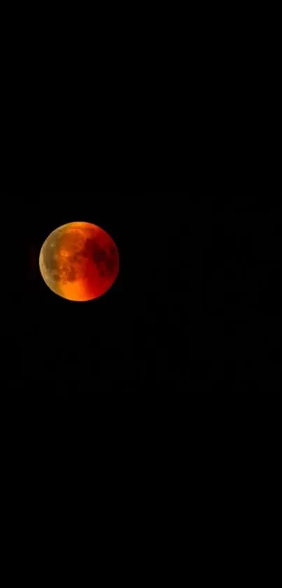 Red moon against a black night sky in a mobile wallpaper.