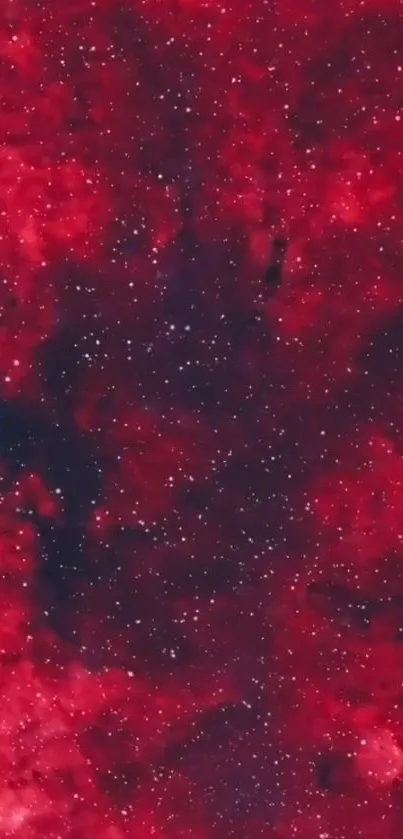 Crimson red nebula wallpaper with starry sky.