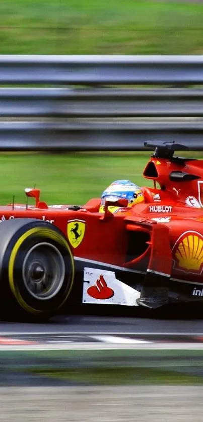 Vibrant red Ferrari race car on track.