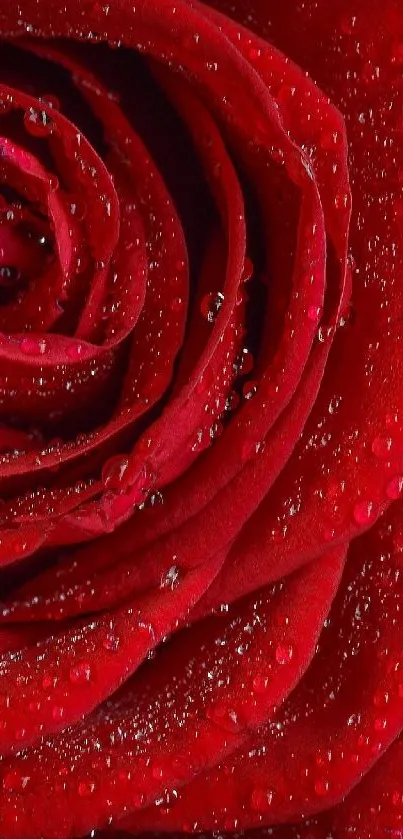 Close-up of a red rose with dewdrops on petals, perfect for mobile wallpaper.